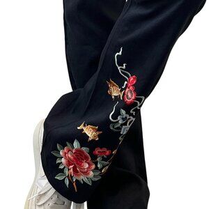 Christian Dior Vintage 2001 Embroidered Pants #36 Button Black Cotton [105957]